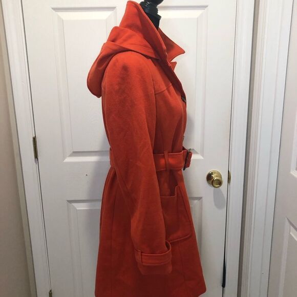 Banana Republic orange belted pea coat with hood size medium - Picture 9 of 16